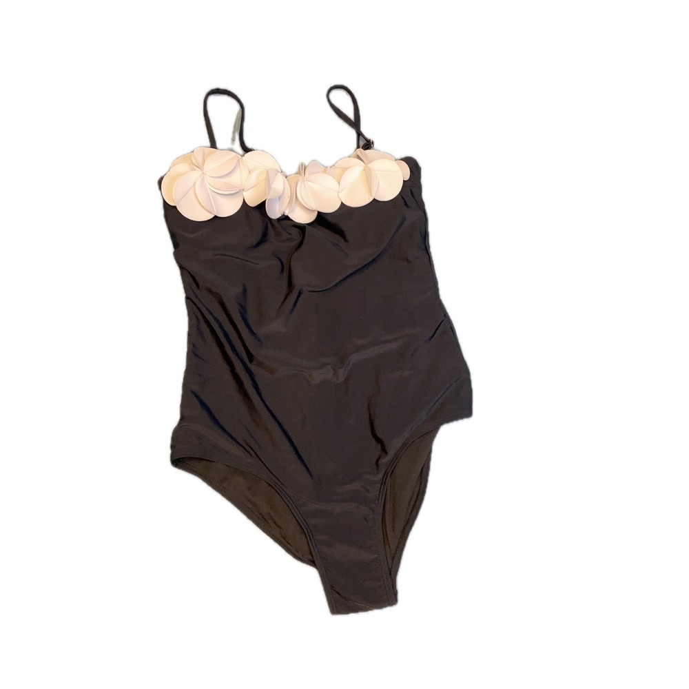 Black‎ One Piece Swimsuit Floral Ruffle Detail Adjustable Straps